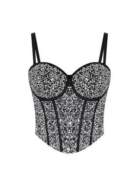 Sequin Crop Top Push Up Corset Bustier Spaghetti Strap Cami Tank Party Clubwear